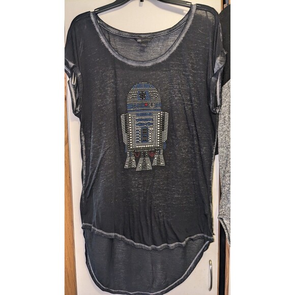Star Wars X Rock & Republic R2D2 Burnout High Low Rhinestone Fandom Top L - Picture 1 of 3